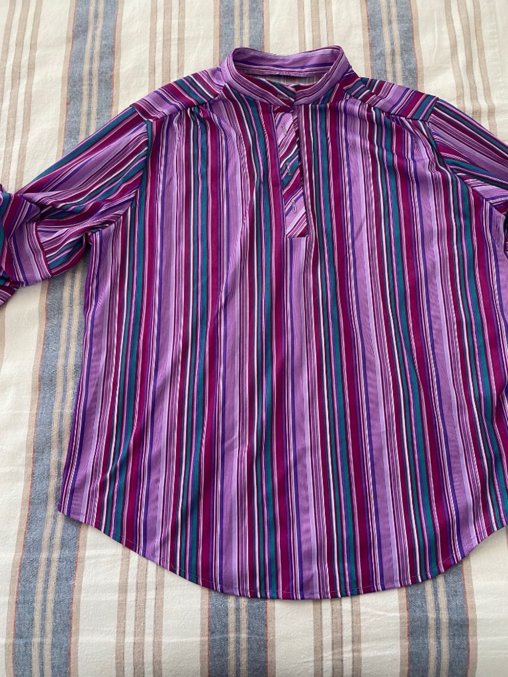 Vintage 1980s Purple Stripped Poly Shirt